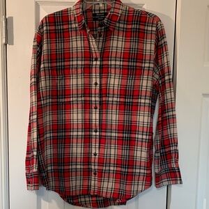Madewell Oversized, Navy, Red, and White Plaid Button-Down Shirt